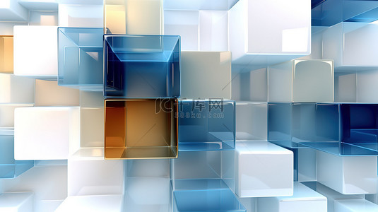蓝白抽象方块几何半透明拼接2