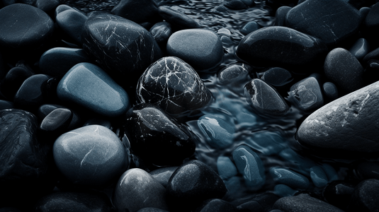 水中的深色鹅卵石特写3