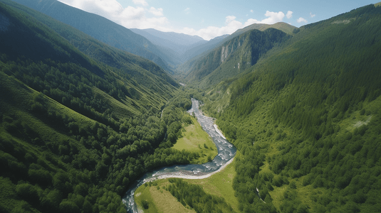 从空中俯瞰山谷中的一条河流4