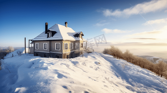 冬季下雪山顶的独栋房子3