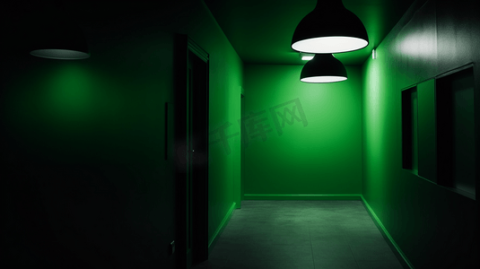 黑暗的房间里有白光和绿光01