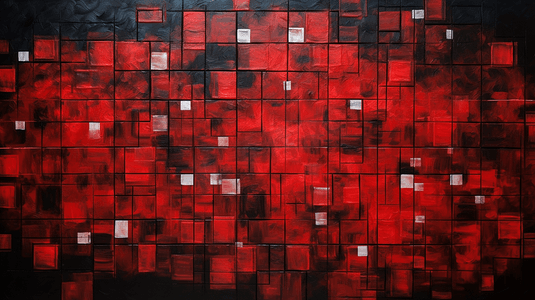 一幅红色和黑色正方形的抽象画3