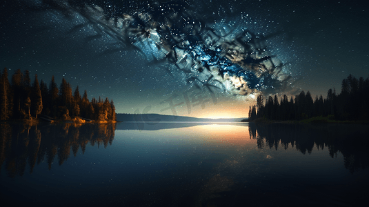 湖面上布满星星的夜空