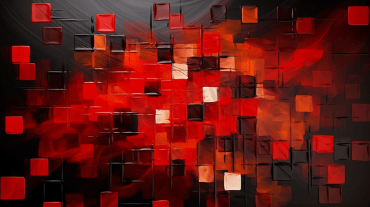 一幅红色和黑色正方形的抽象画1
