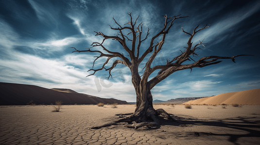沙漠枯树摄影照片_沙漠中的一棵枯树2
