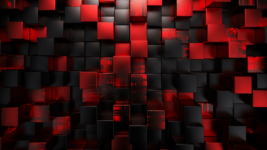 一幅红色和黑色正方形的抽象画4