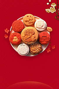 红色月饼背景图片_红色中秋节团圆高清背景