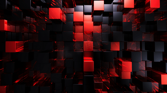 一幅红色和黑色正方形的抽象画2