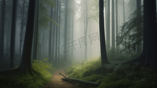 布满了浓雾的树木的森林
