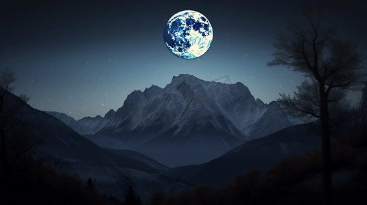 从山脉上升起的满月