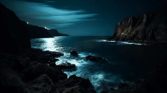 夜晚海景摄影照片_夜晚的海景和悬崖