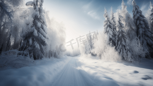 壁纸win7摄影照片_被白雪覆盖的树木环绕的白雪覆盖的道路7