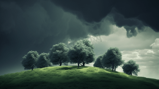 乌云下的一排绿树3