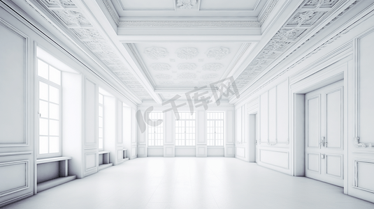 墙壁摄影照片_白色天花板和白色墙壁的房间