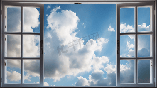 天空摄影照片_窗户外的蓝天白云2
