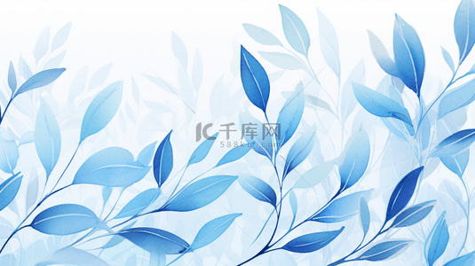 手绘水彩叶子背景图片_蓝色水彩叶子背景