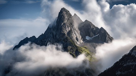 云雾笼罩的山，背景是一座山