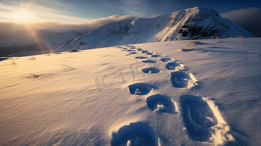 山中雪地上的一行脚印3