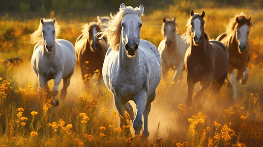 放肆奔跑放肆生長摄影照片_草原上奔跑的马群