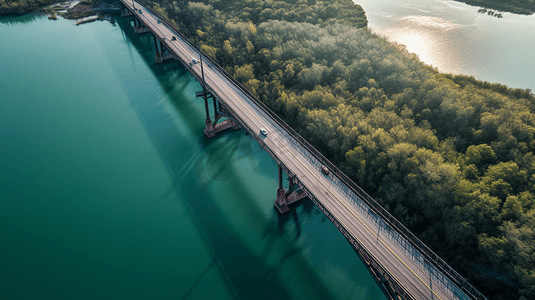 俯瞰水摄影照片_俯瞰水面上的一座桥