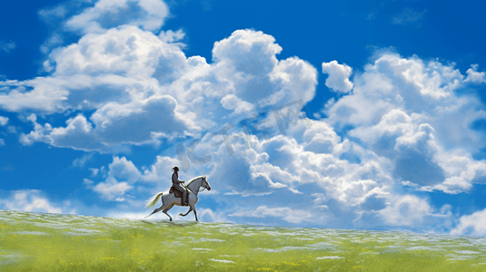 一个人在草原骑马