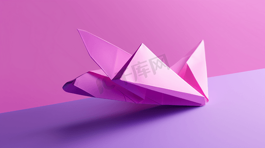 折纸风海报摄影照片_粉色和紫色背景上的折纸对象2