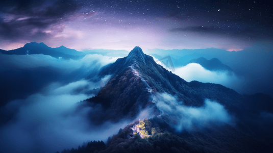 夜空下被雾笼罩的山2