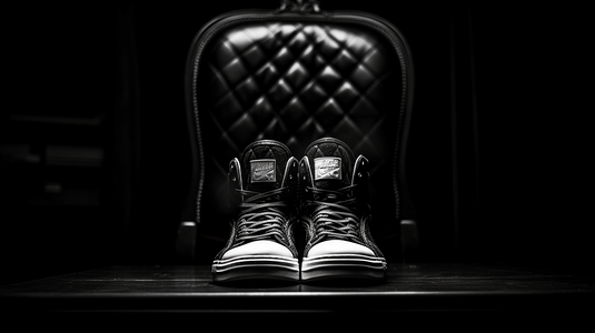 黑色椅子上的黑白高帮运动鞋3