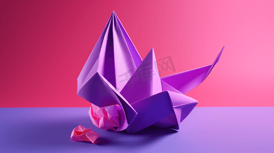 粉色和紫色背景上的折纸对象4