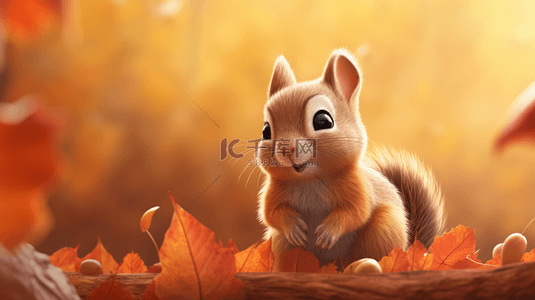 松鼠背景图片_秋天落叶树林里的小松鼠