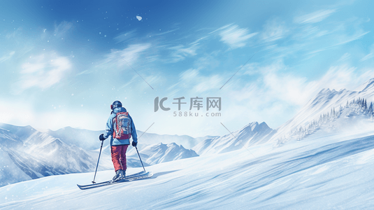 滑雪拐弯背景图片_白色雪地雪山极限运动滑雪