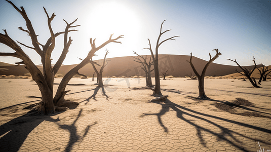 中央决策部署摄影照片_站在沙漠中央的一群枯树
