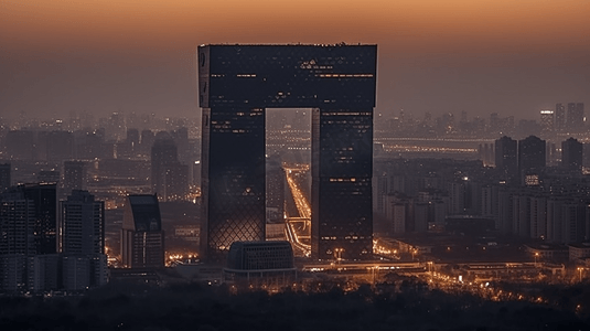 高楼剪影摄影照片_北京国贸的夜景剪影1