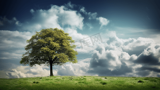 作品集目录摄影照片_一棵背景有云的树