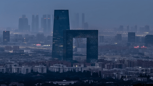 高楼剪影摄影照片_北京国贸的夜景剪影2