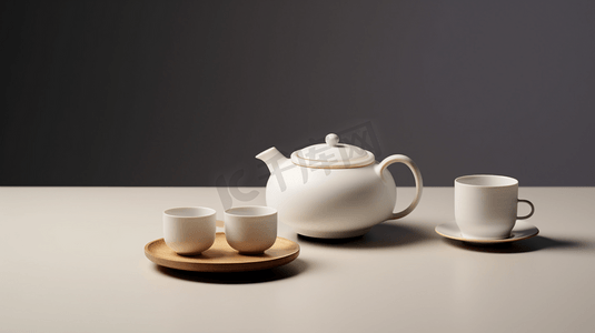 纯色界面摄影照片_极简陶瓷纯色茶具