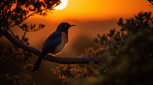 日落时分树枝上的鸟