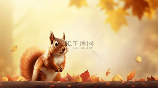 秋天落叶树林里的小松鼠