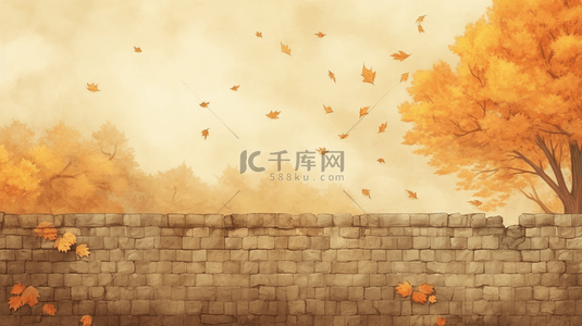 秋日落叶围墙唯美风景背景3