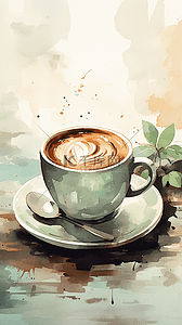 休闲咖啡背景图片_水彩风一杯咖啡休闲咖啡背景8