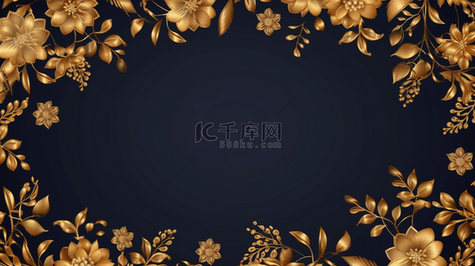 金边婚礼背景图片_金色框架，配有装饰叶子和文本空间。