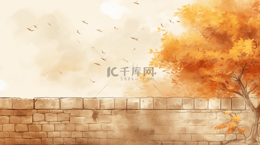 秋日落叶围墙唯美风景背景5