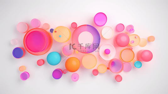 正方形圆角背景图片_3D矢量彩色球粉彩背景。