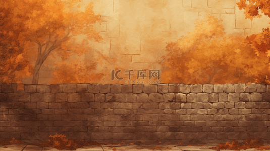 秋日落叶围墙唯美风景背景2