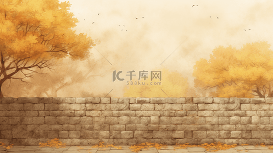 秋日落叶围墙唯美风景背景5