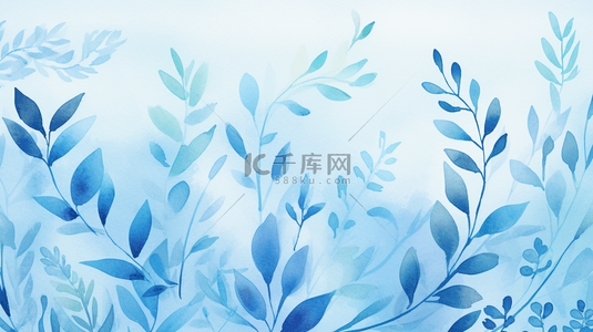 蓝色水彩叶子背景