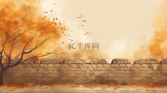 秋日落叶围墙唯美风景背景24