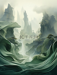 背景2中国风背景图片_浅白色和浅翡翠高山山脉背景2