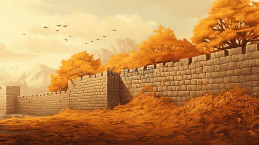秋日落叶围墙唯美风景背景7