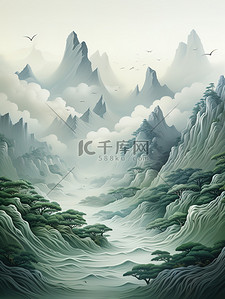 白色中国风背景图片_浅白色和浅翡翠高山山脉背景1
